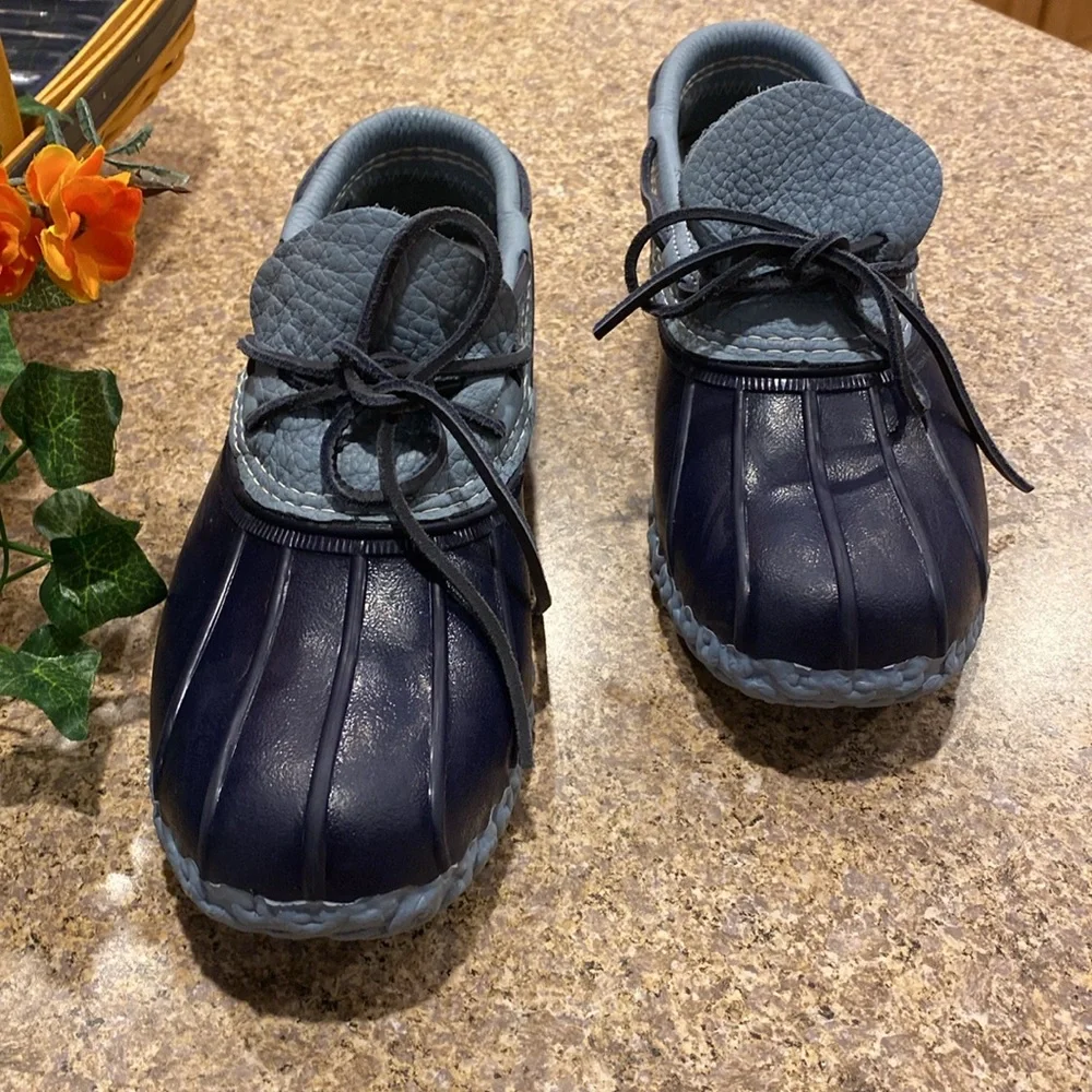 L. L. Bean Blue Leather and Rubber Moccasins Short Boots FM Rain Duck Boots - Picture 3 of 17